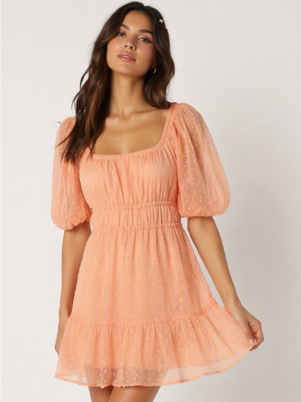 Chelsea 28 Peach Puff Puff Sleeve Mini Dress NWOT Size:Medium